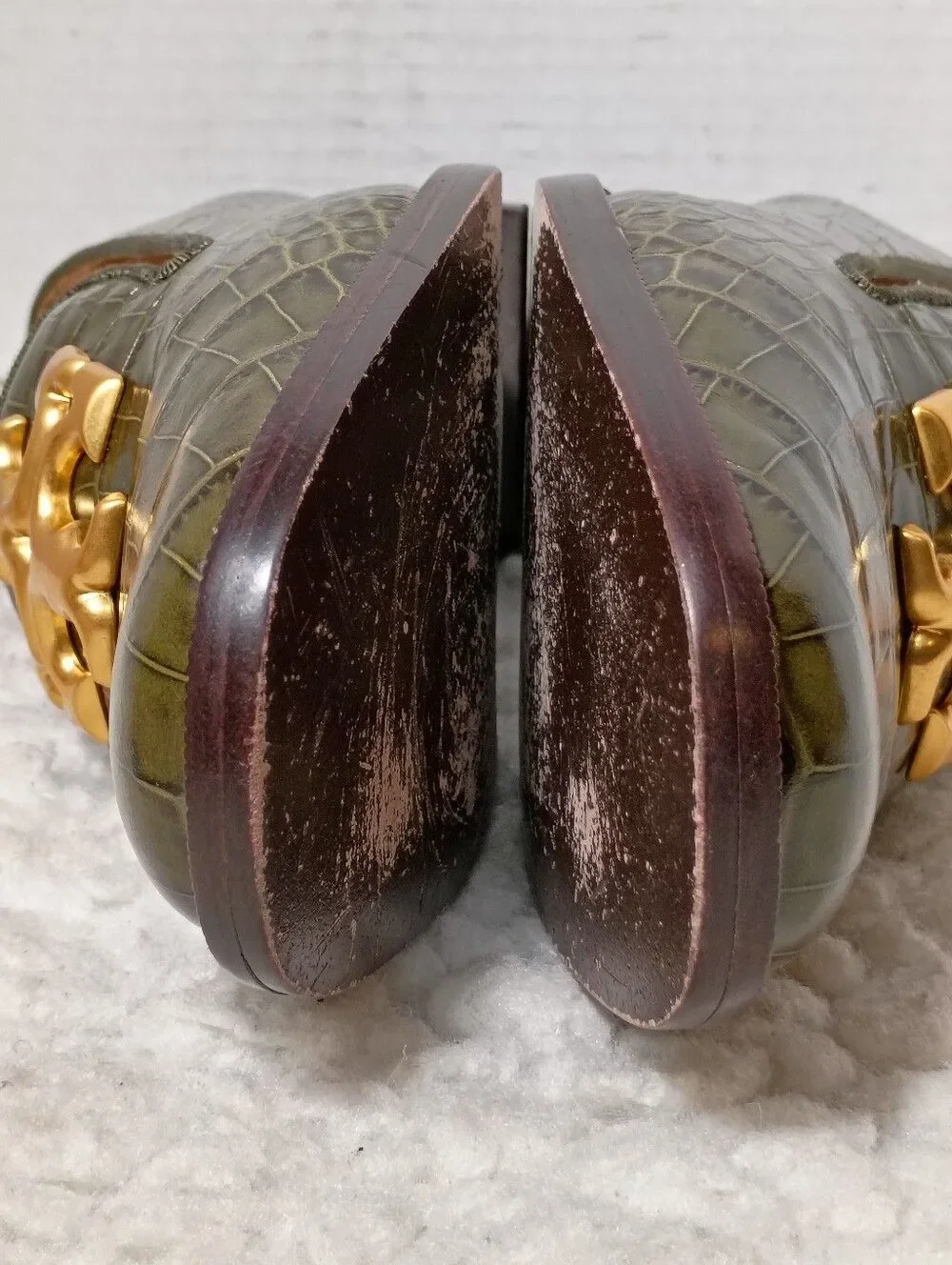 Tory Burch Eleanor Heeled Loafer 8.5 Green Croco Emboss Leccio Gold Logo Bazil